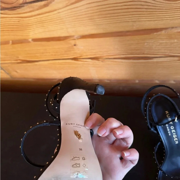 Kurt Geiger London Portia Sandal Black Strappy Heel with gold studs size 38 - Picture 7 of 8